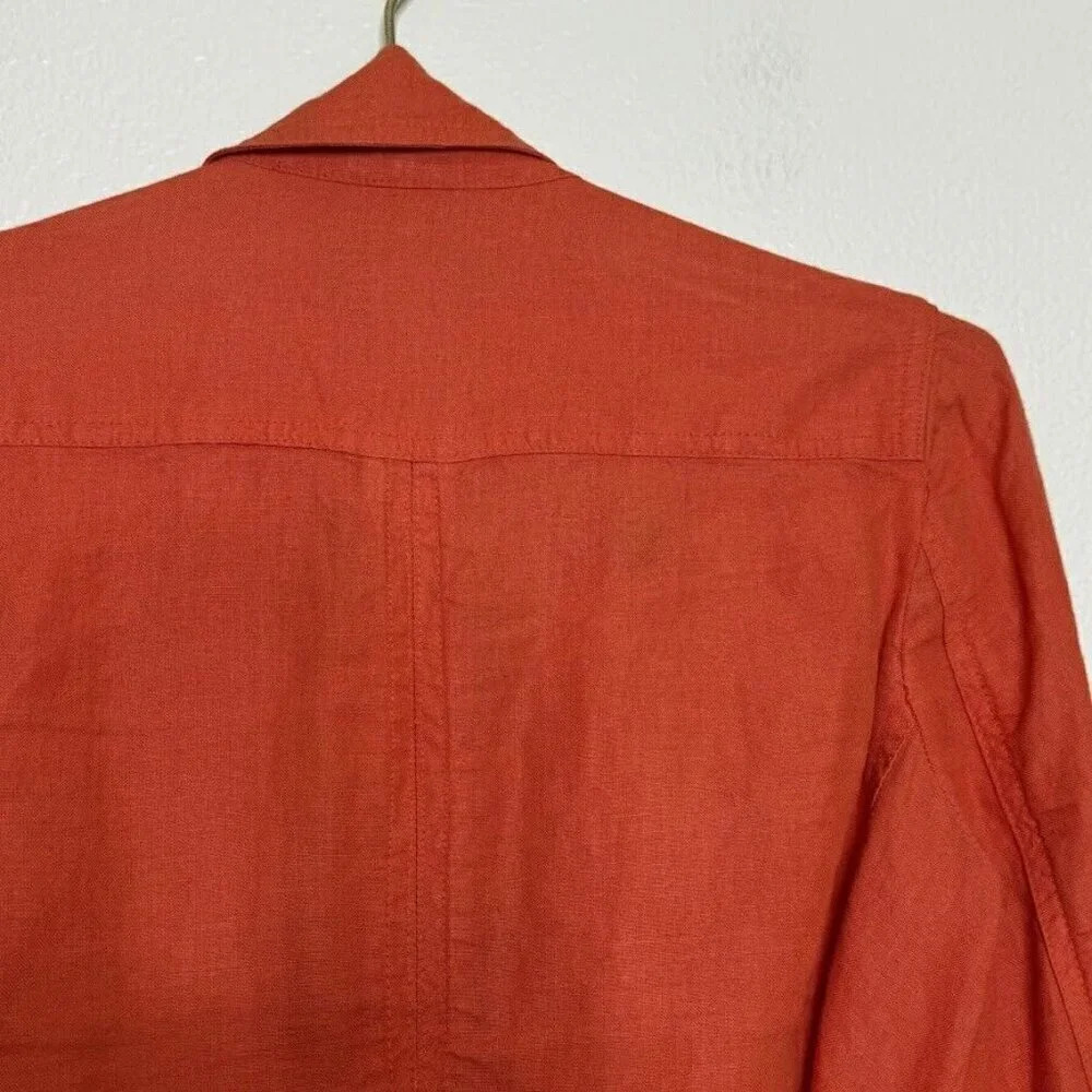 Talbots Orange Irish Linen Trench Coat Button Belted Summer Spring Jacket Sz 4P - Picture 12 of 14